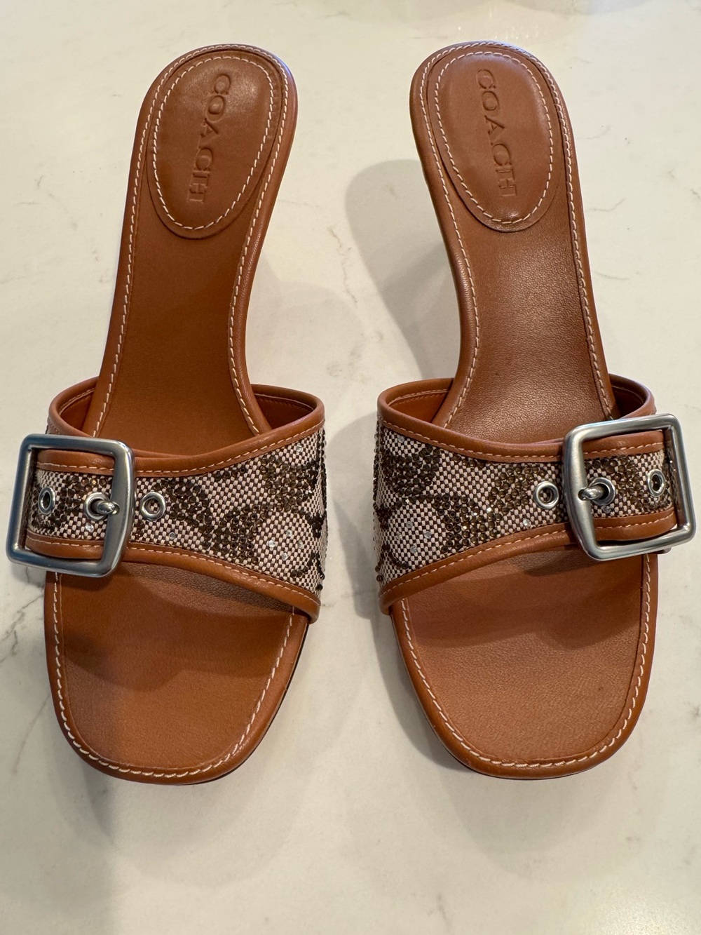 Coach Women's Margot Crystal Signature Jacquard Sandals Size 8.5